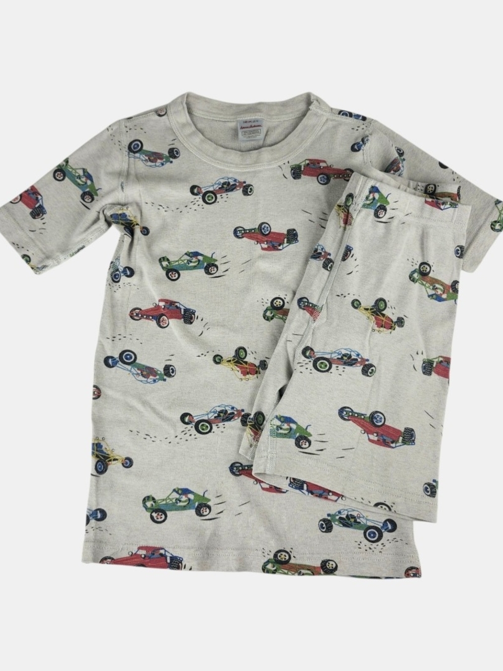 Hanna Andersson Cream Race Car Print Pajama Set with Red Green Blue Cars